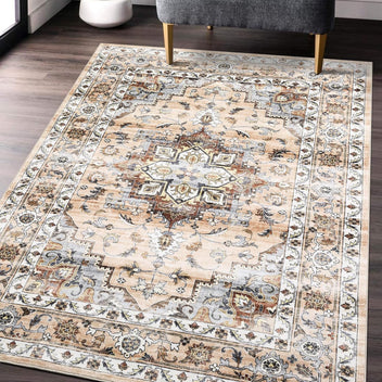 Garvee Oriental Orange 9x12 Living Room Area Rug Washable Large Throw Rug Traditional Non Slip Floor Cover Vintage Distressed Rug Low Pile Stain Resistant Oriental Rug Carpet for Bedroom Home Office