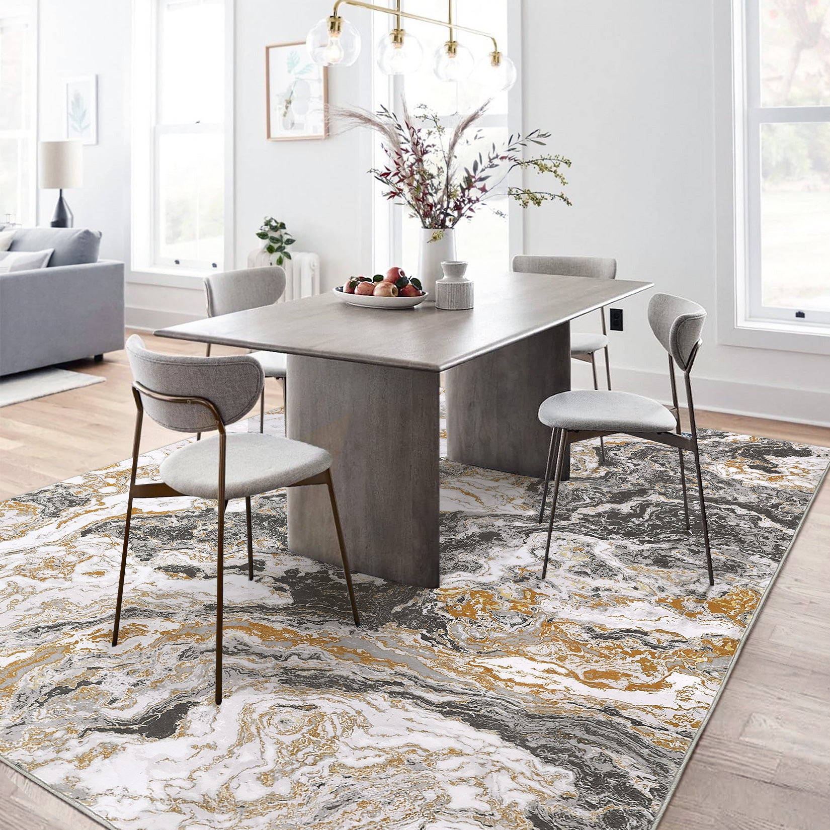 Garvee Abstract Grey 4x6 Modern Washable Rug for Living Room, Contemporary Marble Rug Soft Non Slip Indoor Floor Carpet for Laundry Room Playroom Dining Room Bedroom, Grey