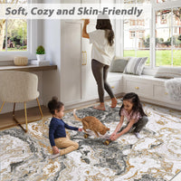 Garvee Abstract Grey 4x6 Modern Washable Rug for Living Room, Contemporary Marble Rug Soft Non Slip Indoor Floor Carpet for Laundry Room Playroom Dining Room Bedroom, Grey