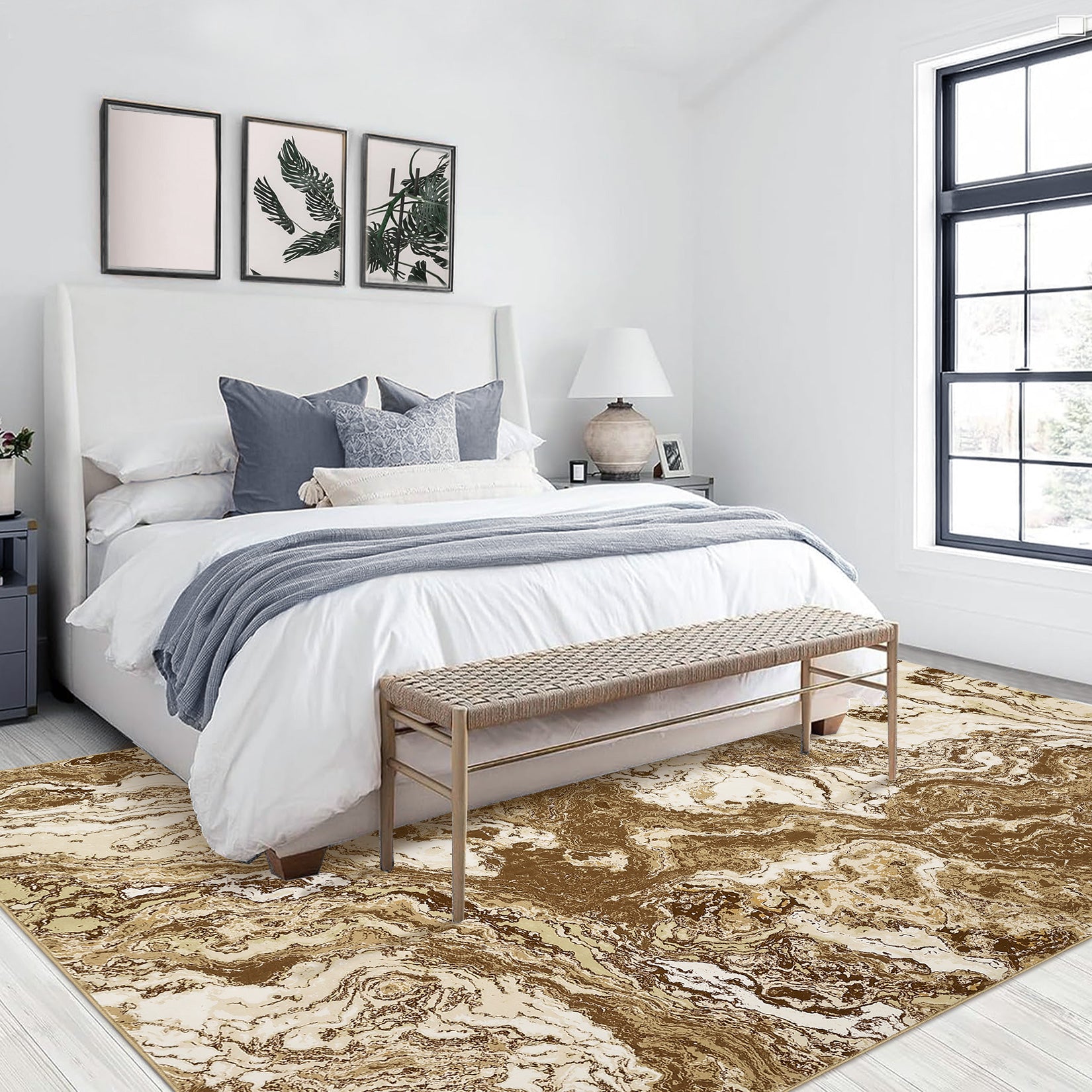 Garvee Abstract Brown 4x6 Washable Rug for Living Room, Contemporary Marble Rug Soft Non Slip Indoor Floor Carpet for Laundry Room Playroom Dining Room Bedroom