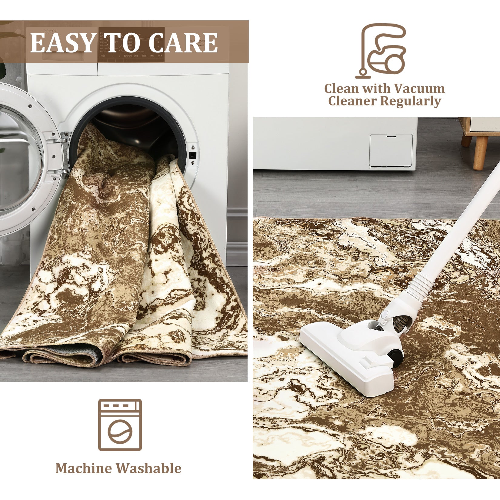 Garvee Abstract Brown 4x6 Washable Rug for Living Room, Contemporary Marble Rug Soft Non Slip Indoor Floor Carpet for Laundry Room Playroom Dining Room Bedroom