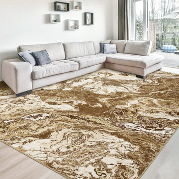 Garvee Abstract Brown 4x6 Washable Rug for Living Room, Contemporary Marble Rug Soft Non Slip Indoor Floor Carpet for Laundry Room Playroom Dining Room Bedroom