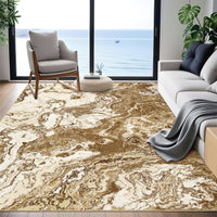 Garvee Abstract Brown 4x6 Washable Rug for Living Room, Contemporary Marble Rug Soft Non Slip Indoor Floor Carpet for Laundry Room Playroom Dining Room Bedroom