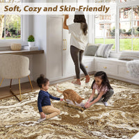 Garvee Abstract Brown 4x6 Washable Rug for Living Room, Contemporary Marble Rug Soft Non Slip Indoor Floor Carpet for Laundry Room Playroom Dining Room Bedroom