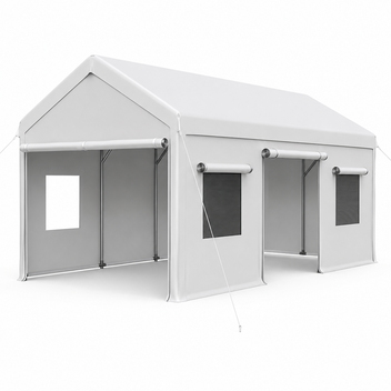 Garvee 10' x 20' Heavy Duty Portable Carport, Steel Frame Garage Shelter with Removable Sidewalls & Roll-Up Windows, 180G PE Canopy