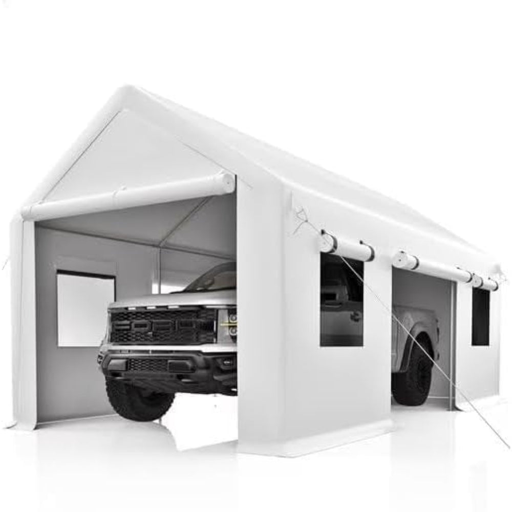 Garvee Heavy Duty Carport 13x20 FT Portable Garage with 4 Doors & 4 Windows, Reinforced Galvanized Steel Frame, Waterproof PE Tarp, Roll-Up Mesh Windows, Yellow, Outdoor Shelter for Cars & Gatherings