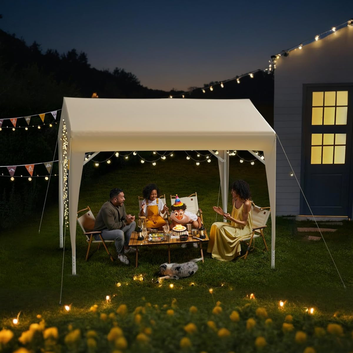 Garvee 10'x10' Canopy Party Tent with Waterproof Tarp - Outdoor Event Shelter for Party, Camping, Market, Wedding, BBQ, Beige