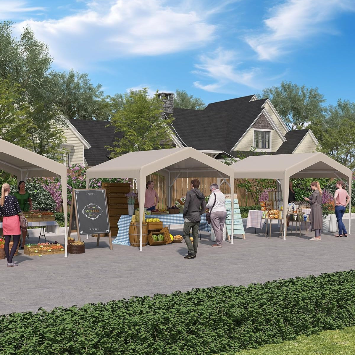 Garvee 10'x10' Canopy Party Tent with Waterproof Tarp - Outdoor Event Shelter for Party, Camping, Market, Wedding, BBQ, Beige