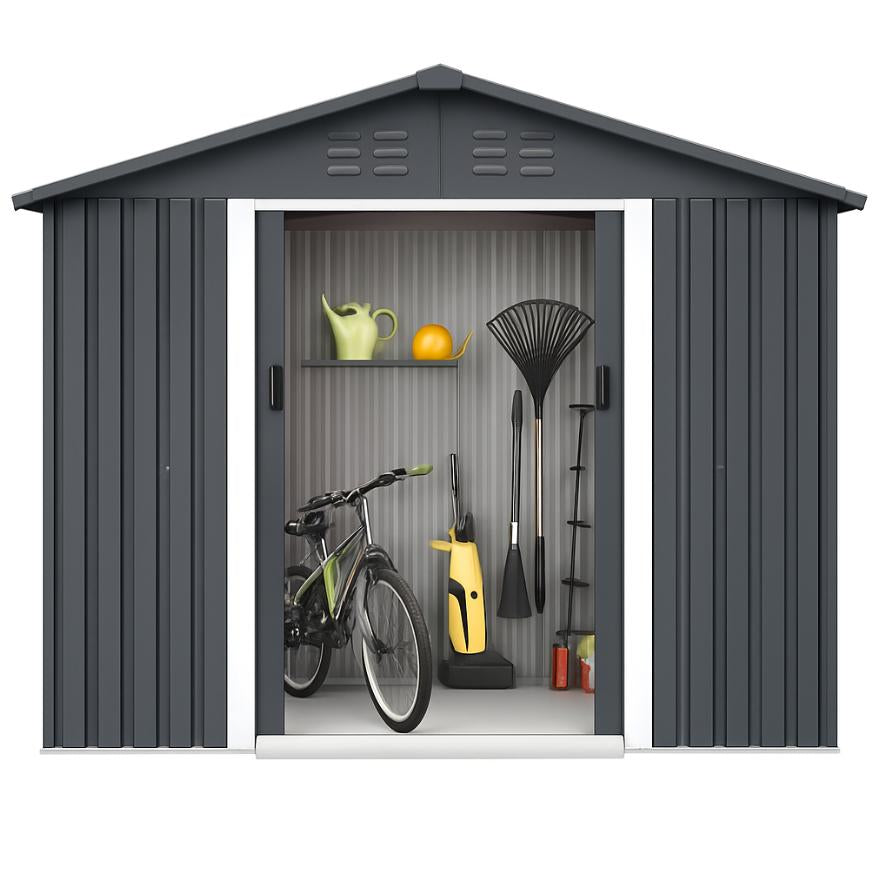Garvee 10'x12' Outdoor Steel Storage Shed with Sloped Roof, Enhanced Frame, Gable Ventilation, Corrosion Resistant, Lockable, Multiple Sizes, Garden & Patio