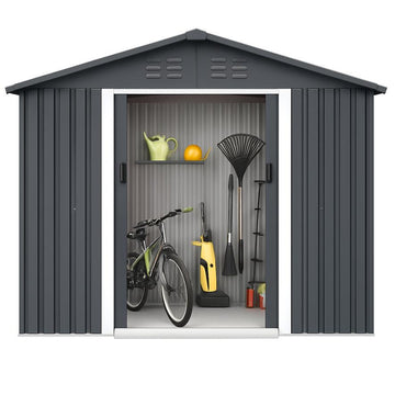 Garvee 10'x12' Outdoor Steel Storage Shed with Sloped Roof, Enhanced Frame, Gable Ventilation, Corrosion Resistant, Lockable, Multiple Sizes, Garden & Patio
