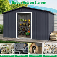 Garvee 10'x12' Outdoor Steel Storage Shed with Sloped Roof, Enhanced Frame, Gable Ventilation, Corrosion Resistant, Lockable, Multiple Sizes, Garden & Patio