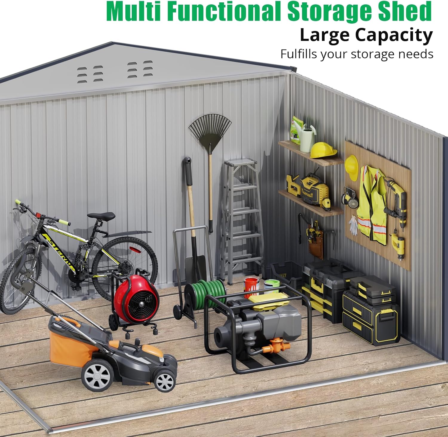 Garvee 10'x12' Outdoor Steel Storage Shed with Sloped Roof, Enhanced Frame, Gable Ventilation, Corrosion Resistant, Lockable, Multiple Sizes, Garden & Patio