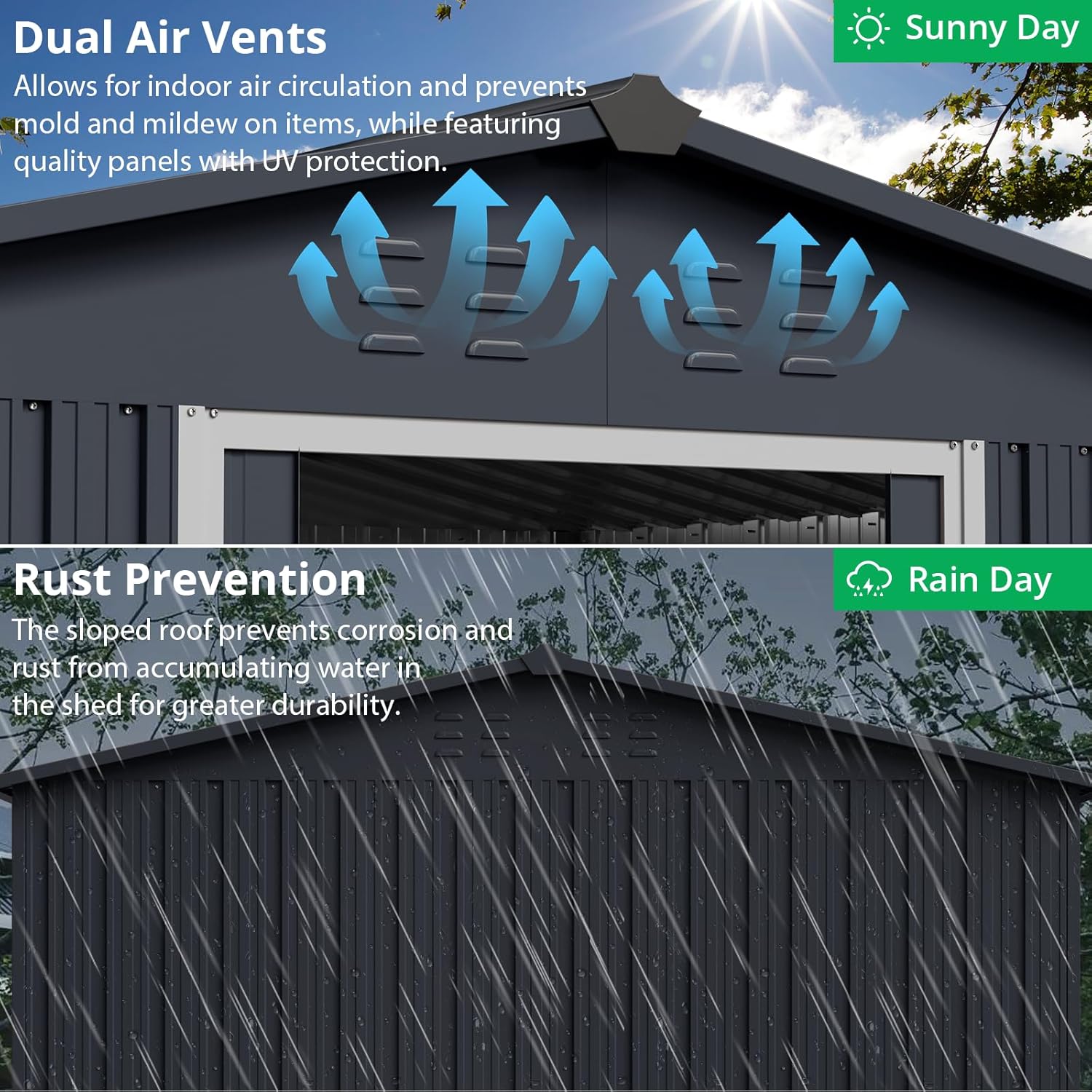 Garvee 10'x12' Outdoor Steel Storage Shed with Sloped Roof, Enhanced Frame, Gable Ventilation, Corrosion Resistant, Lockable, Multiple Sizes, Garden & Patio