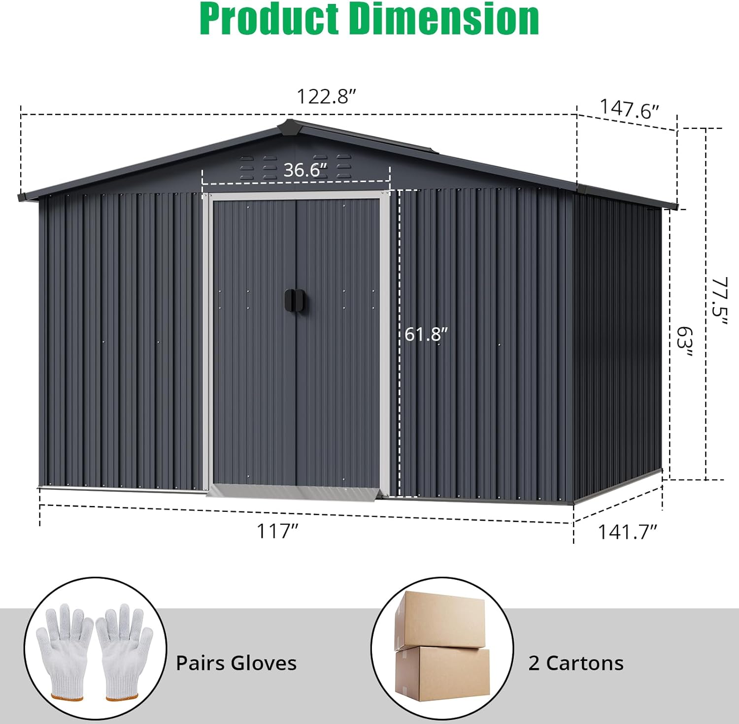 Garvee 10'x12' Outdoor Steel Storage Shed with Sloped Roof, Enhanced Frame, Gable Ventilation, Corrosion Resistant, Lockable, Multiple Sizes, Garden & Patio