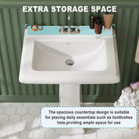 Garvee Modern White Ceramic Pedestal Bathroom Sink + Classic Clean Lines + Geometric Shape + Overflow + 3 Pre-Drilled Holes + Fits 4-Inch Faucets + Home, Hotel, Public Restroom