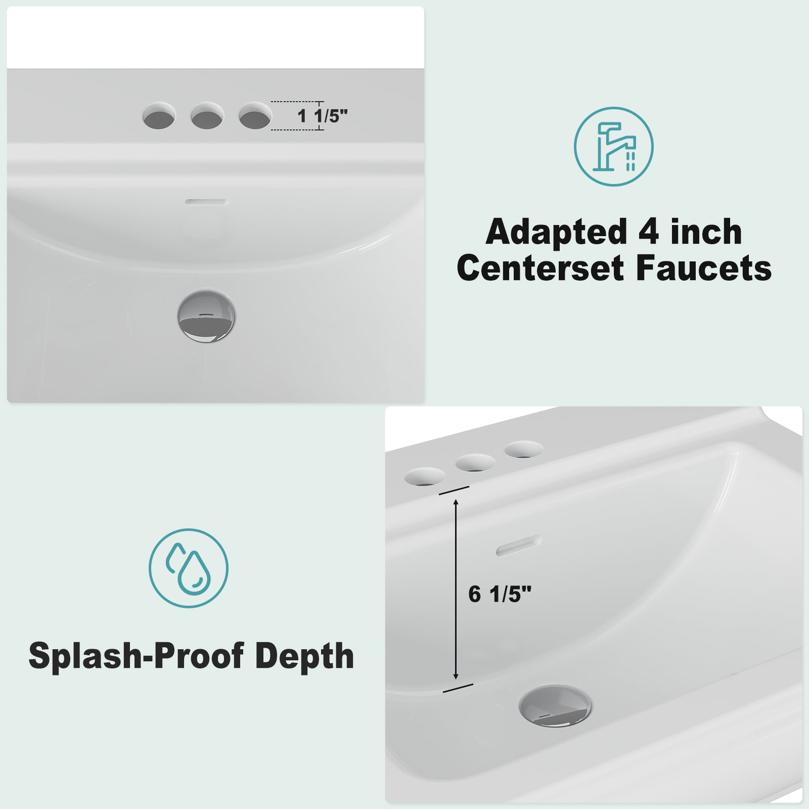 Garvee Modern White Ceramic Pedestal Bathroom Sink + Classic Clean Lines + Geometric Shape + Overflow + 3 Pre-Drilled Holes + Fits 4-Inch Faucets + Home, Hotel, Public Restroom
