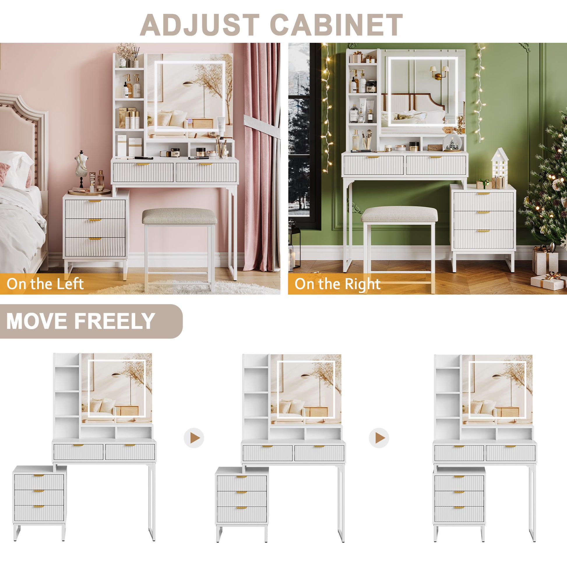 Garvee Chic White Makeup Vanity Desk Set with Mirror and 3-Mode Led Lighting – Features 5 Drawers, – Ideal for Bedroom Decor