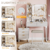 Garvee Chic White Makeup Vanity Desk Set with Mirror and 3-Mode Led Lighting – Features 5 Drawers, – Ideal for Bedroom Decor