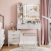 Garvee Chic White Makeup Vanity Desk Set with Mirror and 3-Mode Led Lighting – Features 5 Drawers, – Ideal for Bedroom Decor