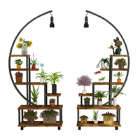 Garvee Plant Shelf with Grow Light & Wheels, Tall Plant Stand Indoor, 6 Tiered Large Metal Shelf Half-Moon Shape, Multi-Purpose Display Rack, Flower Bonsai Pots Organizer for Balcony, Living Room, Brown