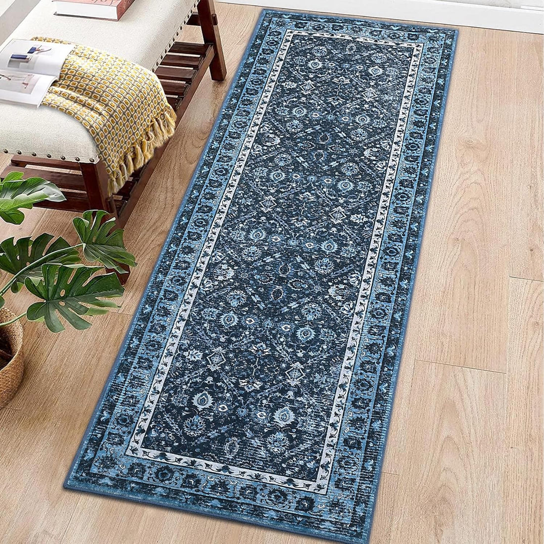 Garvee Washable Runner Rug Blue 2x6 Rug for Hallway Laundry Room Kitchen Entryway Bathroom Non Slip Rug Runners with Rubber Backing,Non Skid Stain-Resistant Non Shedding Runners