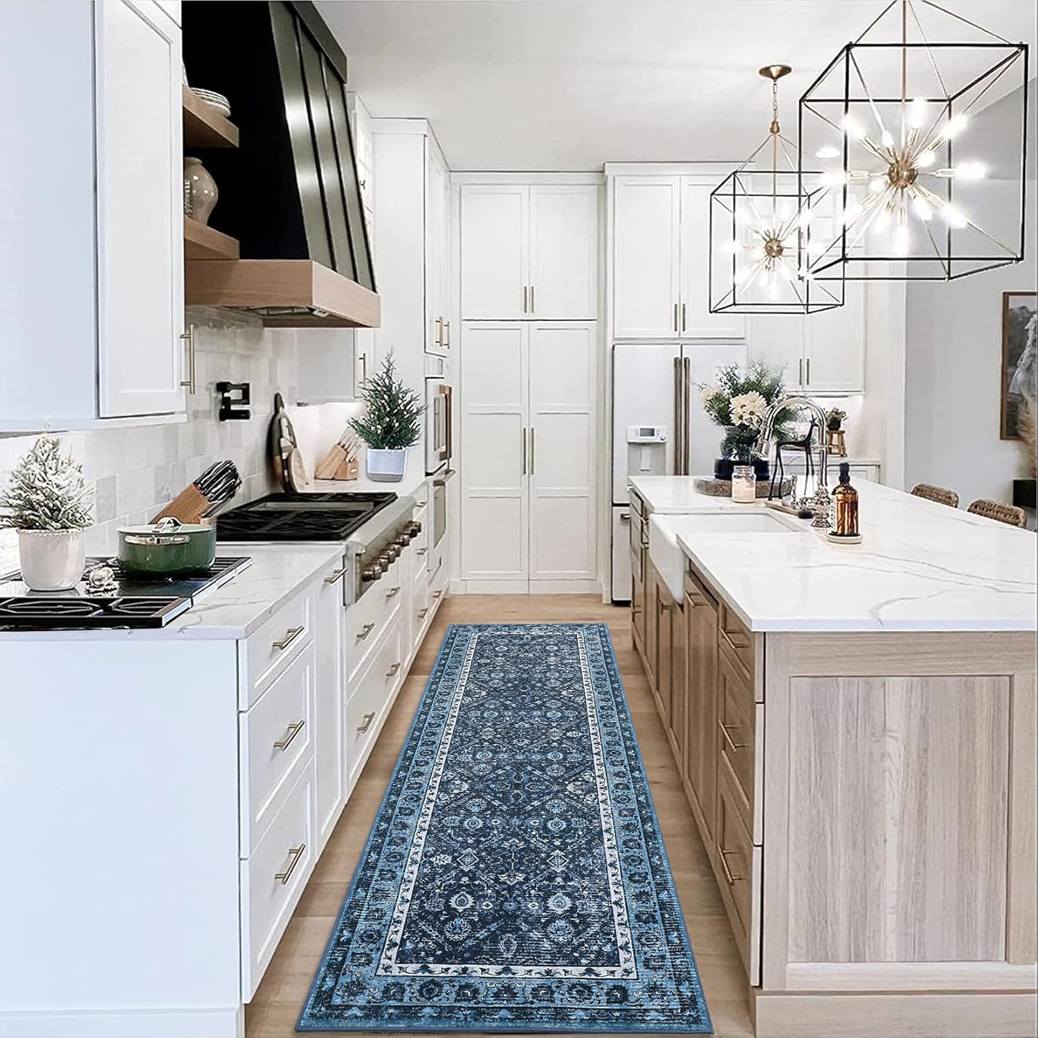 Garvee Washable Runner Rug Blue 2x6 Rug for Hallway Laundry Room Kitchen Entryway Bathroom Non Slip Rug Runners with Rubber Backing,Non Skid Stain-Resistant Non Shedding Runners