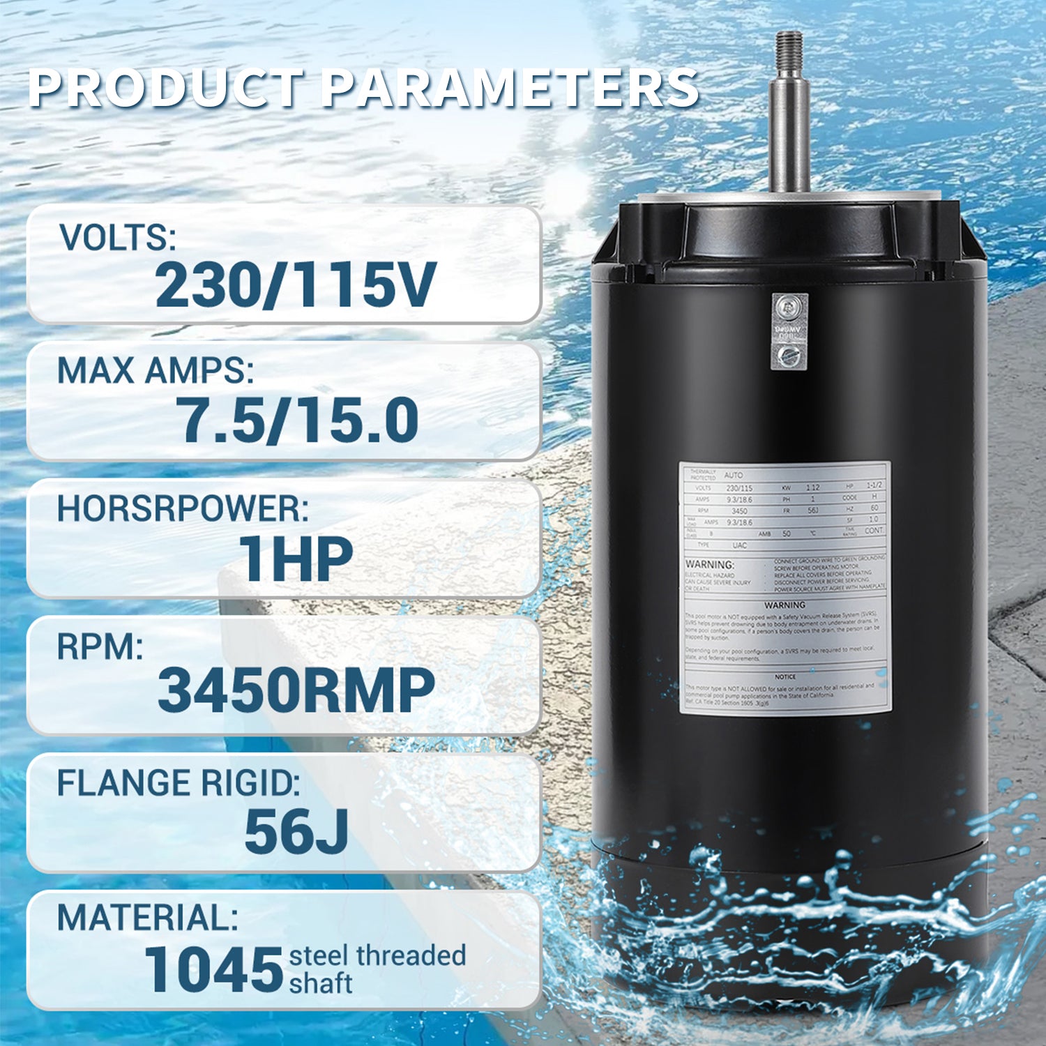 Garvee 1HP Pool Pump Motor Replacement, 115/230V Single Speed, 56Y Frame Threaded Shaft, Compatible with Hayward, Century, AO Smith, B2852/B2853