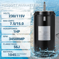 Garvee 1HP Pool Pump Motor Replacement, 115/230V Single Speed, 56Y Frame Threaded Shaft, Compatible with Hayward, Century, AO Smith, B2852/B2853