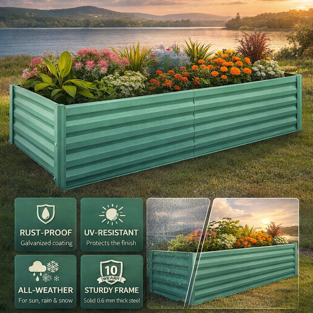 Garvee 8x4x2ft Galvanized Raised Garden Bed,Deep Root Planter Box for Vegetables,Flowers,Herbs-Large Metal Raised Garden Bed Kit Outdoor,Green