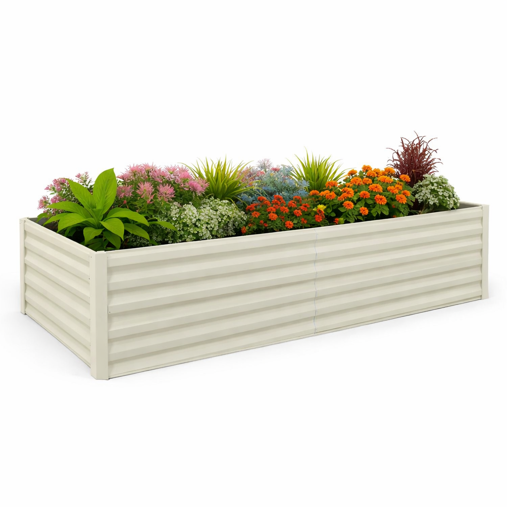 Garvee 8x4x2ft Galvanized Raised Garden Bed,Deep Root Planter Box for Vegetables,Flowers,Herbs-Large Metal Raised Garden Bed Kit Outdoor,Beige