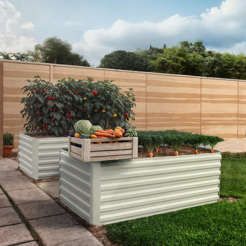 Garvee  2 Pcs 6' X 3' X 2'  Rectangular Raised Garden Beds – Ergonomic Galvanized Steel, Rust-Resistant, Beige Planters for Patio & Balcony