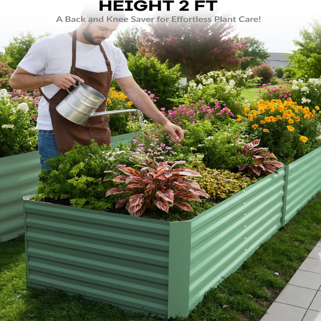 Garvee 2 Pcs 8' X 4' X 2' Metal Raised Beds,Compost-Ready Open Base, 2ft Depth for Root Crops, Heavy-Duty Steel for Organic Farming,Green