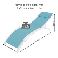 Garvee Outdoor Chaise Lounge Chairs Set of 2 with 3-Position Backrest, Aluminum Pool Chaise Lounges for Pool, Garden, Beach, and Backyard - All-Weather Design, Blue.