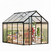 Garvee 6' × 8' Polycarbonate Greenhouse, Walk-In Garden Greenhouse with Aluminum Frame, Roof Vent, Lockable Door & Rain Gutters