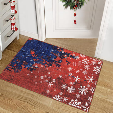 Garvee Christmas Door Mat 2x3 Mat Xmas Bath Mat Non-Slip Kithcen Rug Washable Entryway Rug Small Abstract Carpet Winter Doormat Rubber Back Snowflake Doormats for Indoor Outdoor 2'x3' Red&Blue