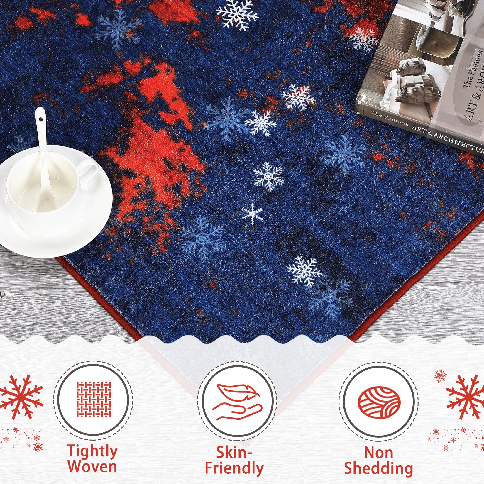 Garvee Christmas Area Rug 3x5 Rug Washable Rug Snowflake Xmas Modern Rug Small Entryway Rug Abstract Aesthetic Non Slip Carpet Soft Low Pile Accent Rugs for Nursery Living Room 3'x5' Red&Blue