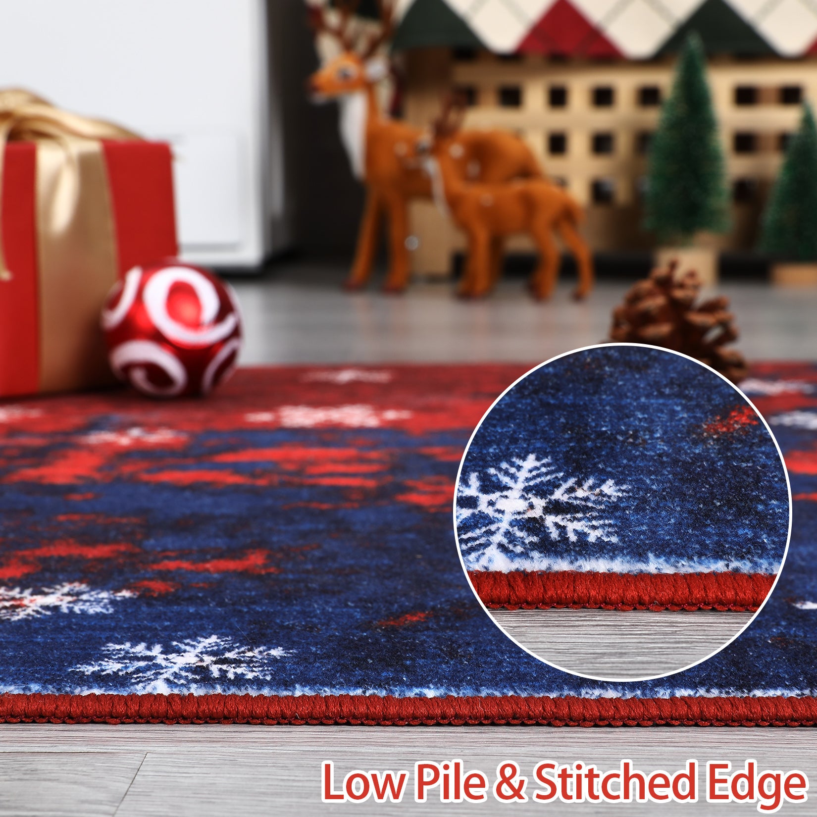 Garvee Christmas Door Mat 2x3 Mat Xmas Bath Mat Non-Slip Kithcen Rug Washable Entryway Rug Small Abstract Carpet Winter Doormat Rubber Back Snowflake Doormats for Indoor Outdoor 2'x3' Red&Blue