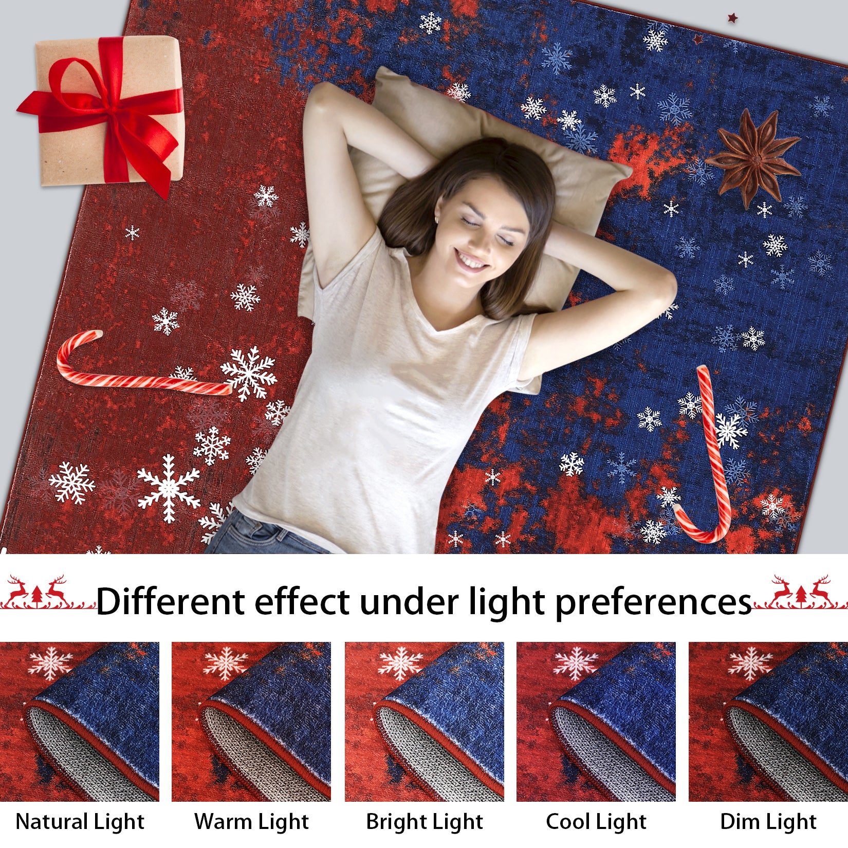 Garvee Christmas Door Mat 2x3 Mat Xmas Bath Mat Non-Slip Kithcen Rug Washable Entryway Rug Small Abstract Carpet Winter Doormat Rubber Back Snowflake Doormats for Indoor Outdoor 2'x3' Red&Blue