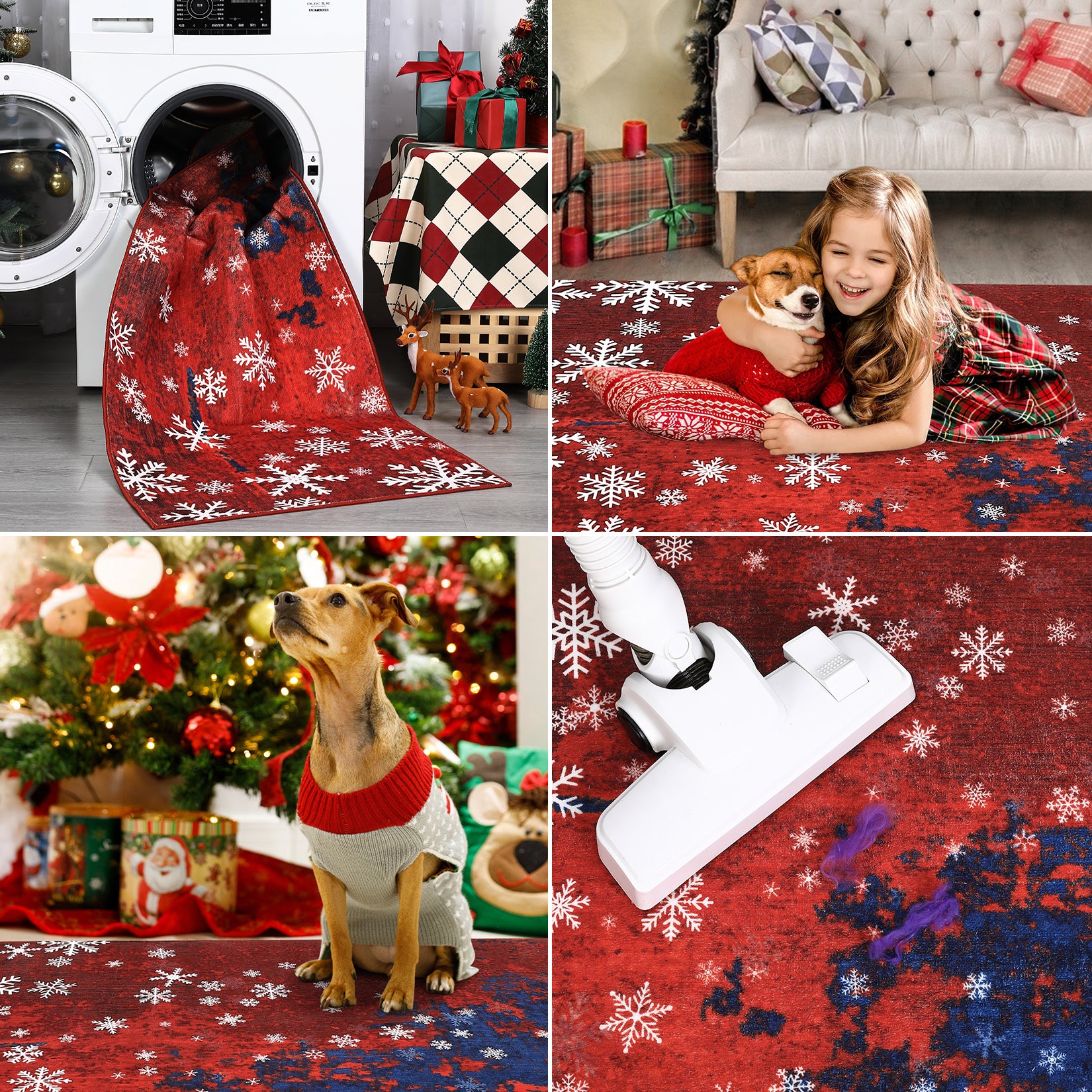 Garvee Christmas Door Mat 2x3 Mat Xmas Bath Mat Non-Slip Kithcen Rug Washable Entryway Rug Small Abstract Carpet Winter Doormat Rubber Back Snowflake Doormats for Indoor Outdoor 2'x3' Red&Blue