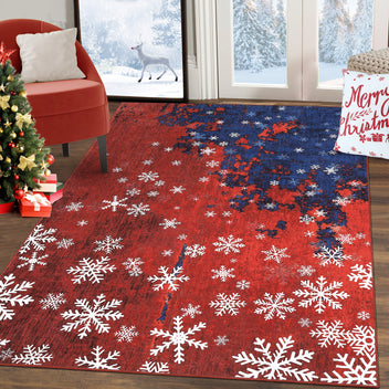Garvee Christmas Area Rug 3x5 Rug Washable Rug Snowflake Xmas Modern Rug Small Entryway Rug Abstract Aesthetic Non Slip Carpet Soft Low Pile Accent Rugs for Nursery Living Room 3'x5' Red&Blue