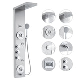 Garvee Shower Panel System, 6 In One Shower System, Led & Display Shower Panel Tower, Rainfall, Waterfall, Handheld Shower Head 4 Output Modes, Stainless Steel Wall-Mounted Shower Set, Silver