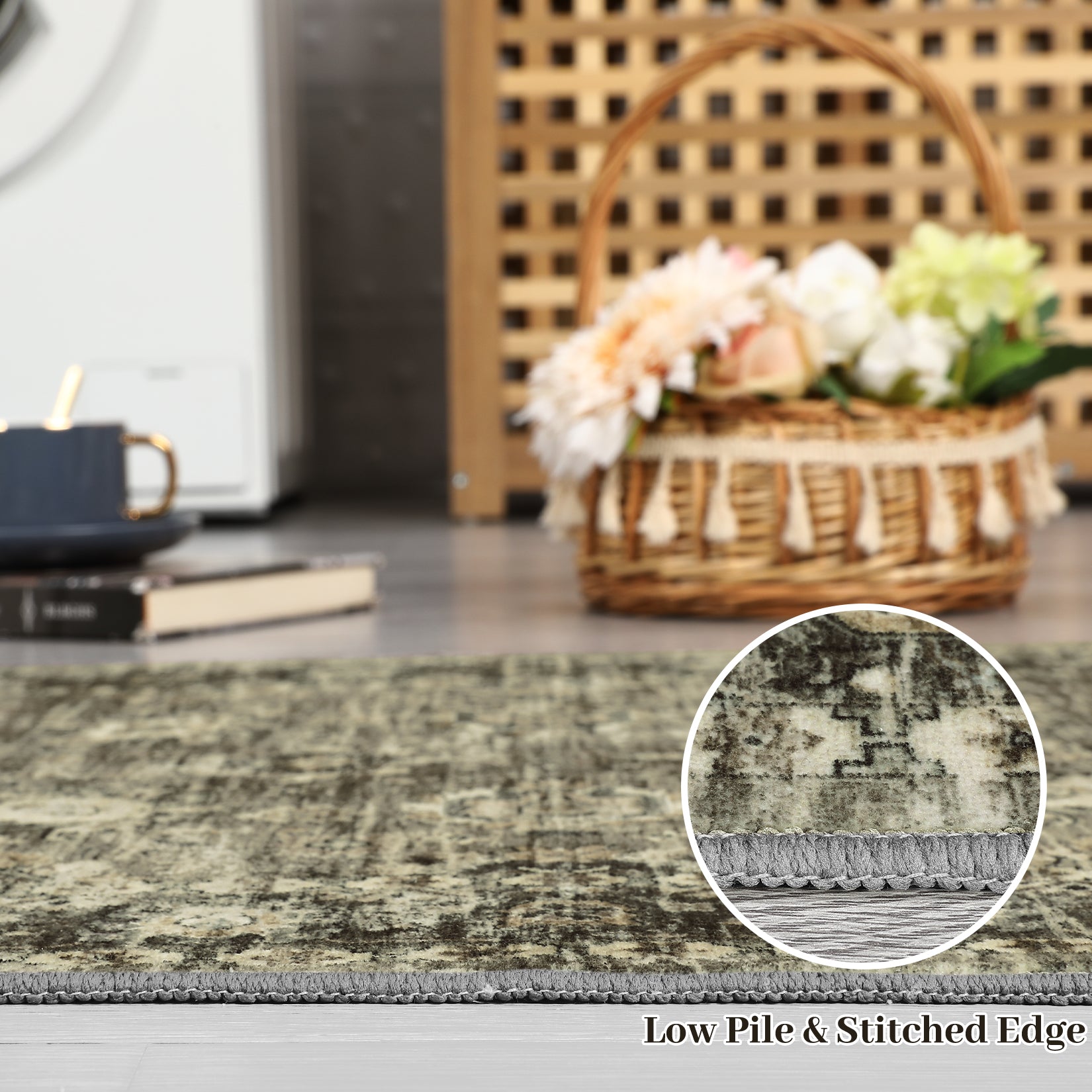 Garvee Hallway Rugs, Machine Washable Traditional Rug, Non Slip Floor Carpet, Low Pile Soft Printed Vintage Rug for Home Decor Entryway Bed Room Laundry Room Indoor