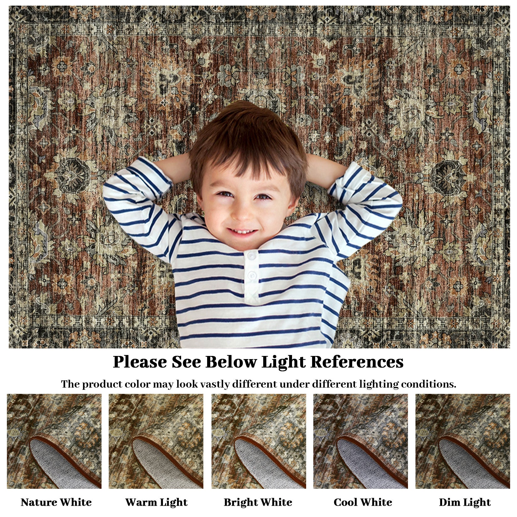 Garvee Hallway Rugs, Machine Washable Traditional Rug, Non Slip Floor Carpet, Low Pile Soft Printed Vintage Rug for Home Decor Entryway Bed Room Laundry Room Indoor