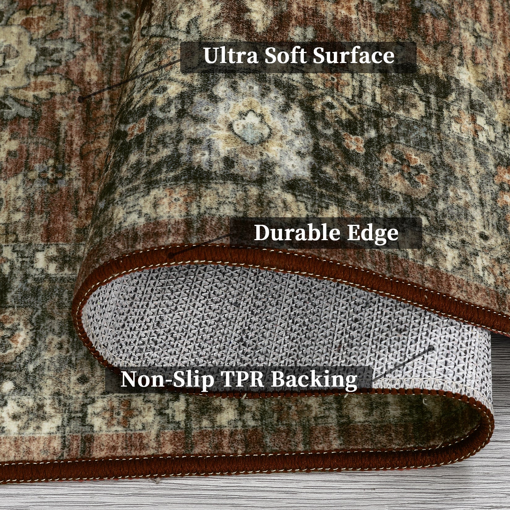 Garvee Hallway Rugs, Machine Washable Traditional Rug, Non Slip Floor Carpet, Low Pile Soft Printed Vintage Rug for Home Decor Entryway Bed Room Laundry Room Indoor