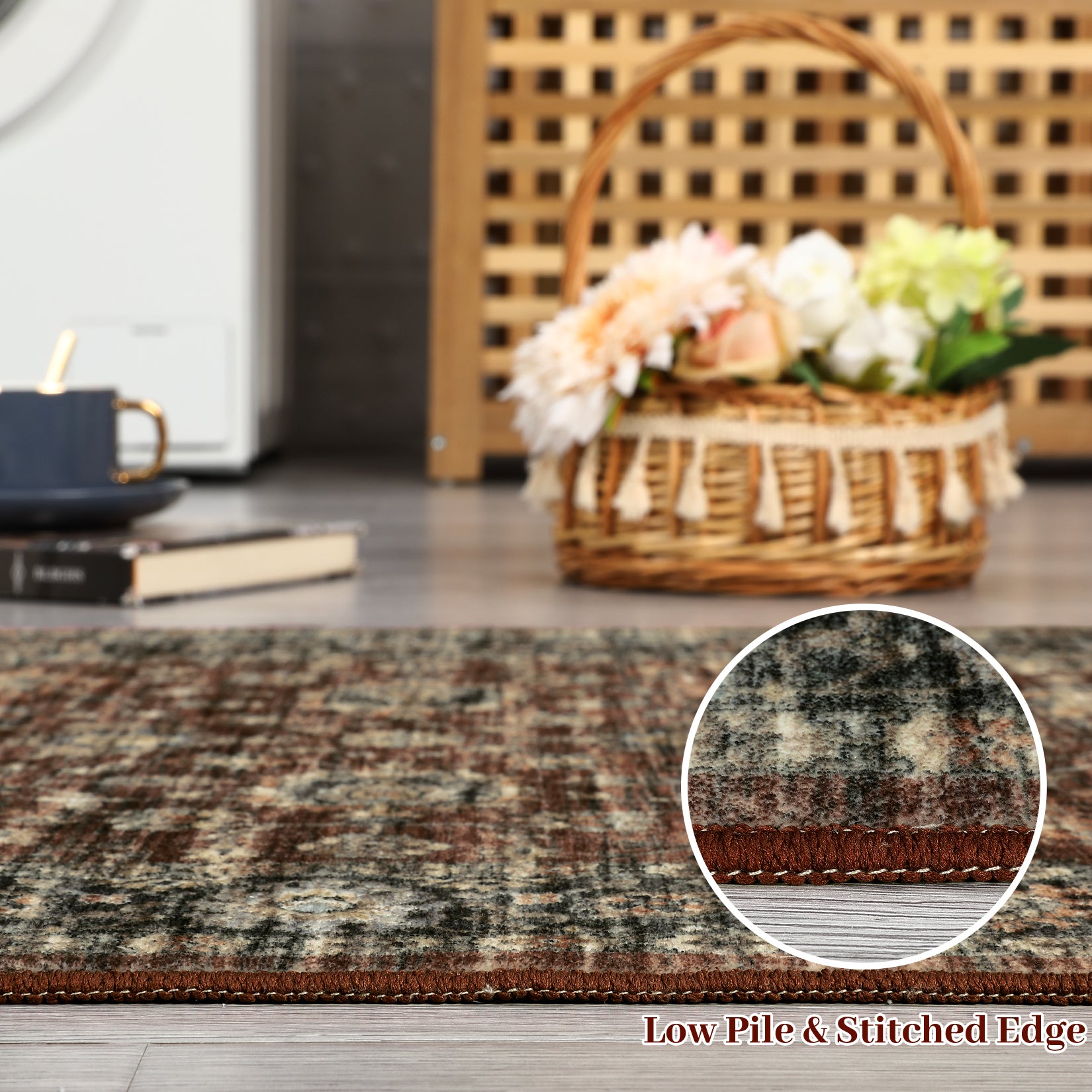 Garvee Hallway Rugs, Machine Washable Traditional Rug, Non Slip Floor Carpet, Low Pile Soft Printed Vintage Rug for Home Decor Entryway Bed Room Laundry Room Indoor