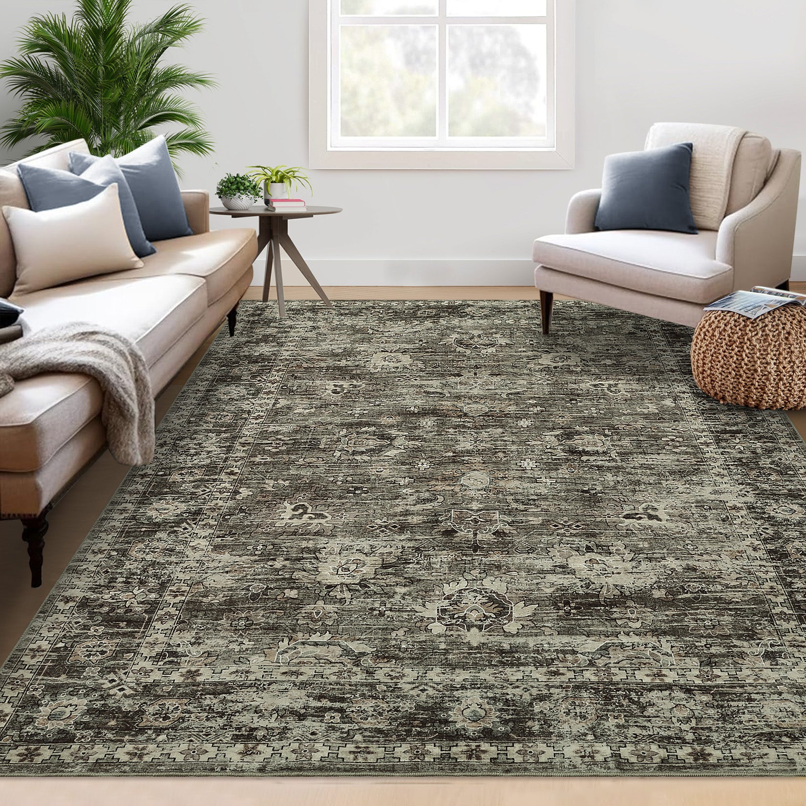 Garvee Hallway Rugs, Machine Washable Traditional Rug, Non Slip Floor Carpet, Low Pile Soft Printed Vintage Rug for Home Decor Entryway Bed Room Laundry Room Indoor
