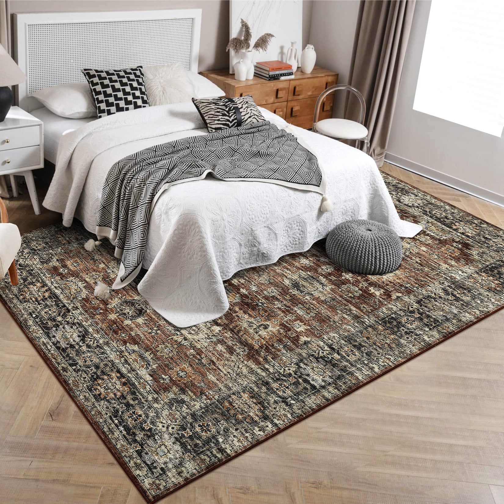 Garvee Hallway Rugs, Machine Washable Traditional Rug, Non Slip Floor Carpet, Low Pile Soft Printed Vintage Rug for Home Decor Entryway Bed Room Laundry Room Indoor