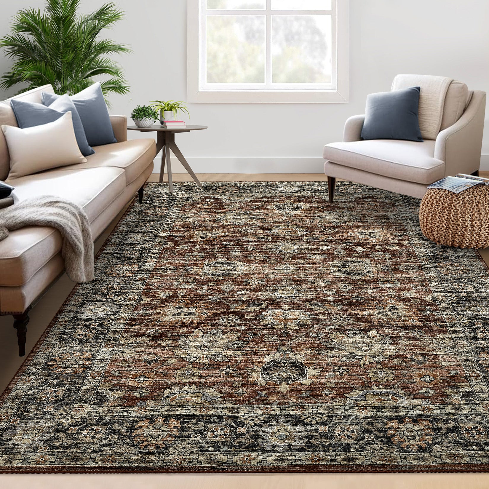 Garvee Hallway Rugs, Machine Washable Traditional Rug, Non Slip Floor Carpet, Low Pile Soft Printed Vintage Rug for Home Decor Entryway Bed Room Laundry Room Indoor