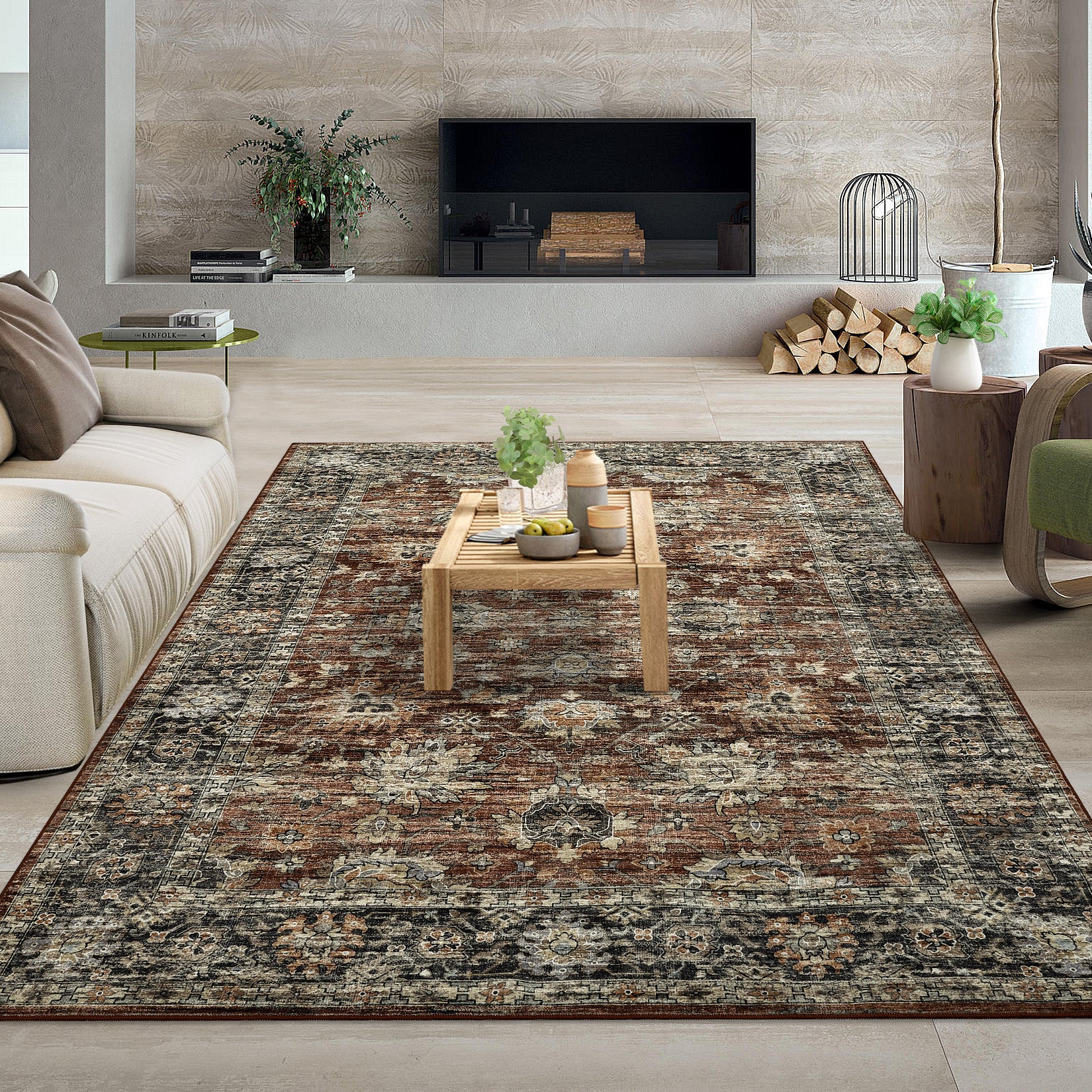 Garvee Hallway Rugs, Machine Washable Traditional Rug, Non Slip Floor Carpet, Low Pile Soft Printed Vintage Rug for Home Decor Entryway Bed Room Laundry Room Indoor