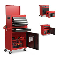 Garvee 20-Inch Heavy-Duty Tool Chest with 5 Drawers - Rolling Tool Box Cabinet on Wheels, 2-in-1 Detachable Tool Storage Organizer for Garage, Workshop, and Home Improvement, Locking Steel Tool Cart with Top Tool Box, Red Black